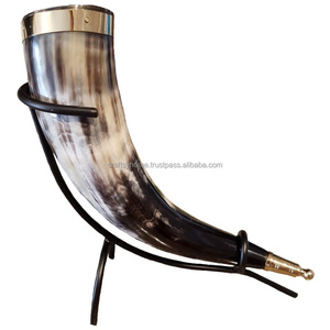 Corne à boire Viking naturelle de qualité indienne de haute qualité avec support en métal agate corne à boire Viking - Product Image 3