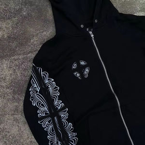 Pull à Capuche Homme Oversize en Coton Spandex Noir Brodé, Motif Cœur Chromé, Vente en Gros Usine OEM, Polaire Hiver - Product Image 6