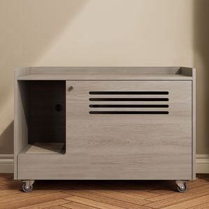 Enceinte latérale de maison en bois gris pour la plupart des bacs à litière Clôture latérale supérieure de meubles cachés pour armoire de rangement de salon et de chambre à coucher - Product Image 1