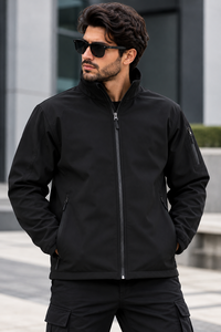 Exoro Men's Windproof Stand Collar Jacket <b>Black</b> Zipper Closure Casual Autumn Outerwear - Product Image 4