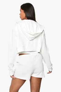 Custom-made Women's Zippered Fleece Hoodie Sets, Casual Oversized Printed Hoodie <b>Short</b> Sets Clothing Manufacturer - Product Image 2