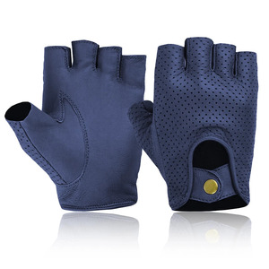 Guantes de Conducción Unisex de Cuero Azul sin Dedos, Transpirables, Perforados, con Correa de Muñeca Ajustable, para Uso en Todas las Estaciones - Product Image 4