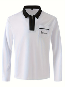 Relevo Industries Men's Long Sleeve <b>White</b> <b>Polo</b> Shirt With Zip Neck And Chest Pocket Knitted Quick Dry Wear - Product Image 6