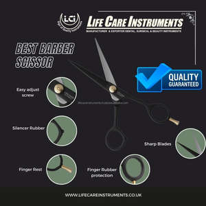 Ciseaux de coiffure professionnels noirs à lame tranchante, ciseaux de barbier en acier inoxydable japonais par Life Care Instrument - Product Image 3