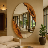 Luxury Live Edge Arch-Shaped Solid Wood Contemporary Wall Mirror Decorative Unique Design Natural Wood Indonesia Supplier