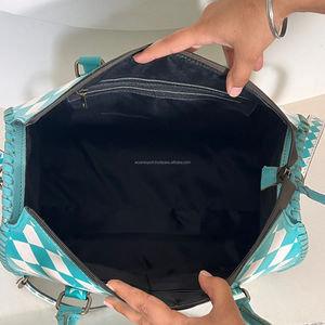 Hand <b>Tooled</b> Cowhide <b>Leather</b> Speedy Bag With Turquoise Concho Checkered Pattern Crossbody Handbags Stylish Travel Duffel Bags - Product Image 6