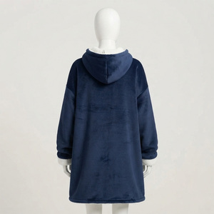 Sweat-shirt oversize en molleton bleu marine pour femme, manches longues, poches, couleur unie, vêtement d'hiver, logo sur le devant, 100% coton, haute qualité - Product Image 3
