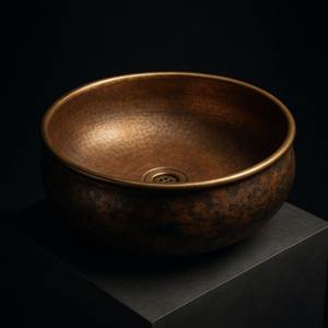 Évier de cuisine en cuivre oxydé, finition satinée brossée, avec façade en laiton martelé, pour meuble sous-évier moderne à poste unique, vente en gros - Product Image 5