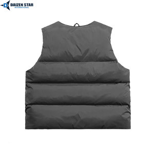 Gilet matelassé en laine écologique style streetwear, col montant, fermeture éclair frontale, motif uni brodé, coupe-vent, anti-UV - Product Image 2