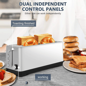 Ultra Wide Long Slot 4-Piece Red Dual Control <b>Toaster</b> 1.5 Inch 6-Level Baking with Anti-Clogging Design - Product Image 3