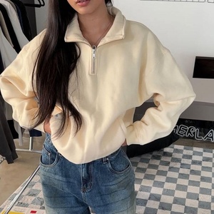 Women's Fleece Half-Zip <b>Sweatshirt</b> Stand Collar Long Sleeve Casual Oversized Pocket Design - Product Image 2