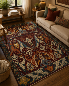 Handmade Wool Area Rug Persian Style Abstract Medallion Carpet Non Slip Latex Rectangle Floor Mat for Living Room Bedroom - Product Image 2