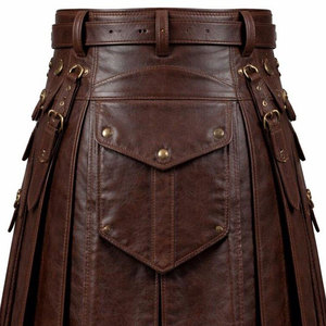 Men’s Brown <b>Leather</b> Utility Kilt Handmade Genuine <b>Leather</b> Kilt with Pockets Gothic, Biker & Steampunk Style - Product Image 5