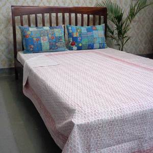 Cotton Kantha Twin Size <b>Throw</b> Quilt 150x220 cm Hand Block Printed Hand Embroidered Indian Handmade Bedspread Boho Home Decor Set - Product Image 4