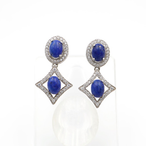925 <b>Sterling</b> <b>Silver</b> Lapis Pendant & <b>Earring</b> <b>Set</b> – Rhodium Plated Natural Gemstone Jewelry - Product Image 5