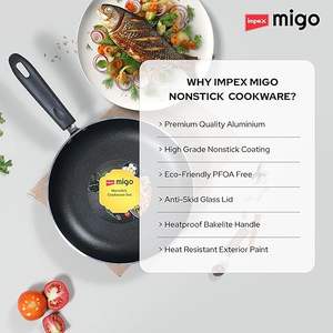 Ensemble de 4 ustensiles de cuisine antiadhésifs en aluminium revêtu, comprenant une poêle Tawa, une poêle à frire, une casserole Kadai avec couvercle en verre, garantie 1 an, multicolore - Product Image 6