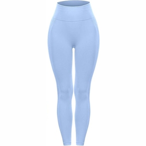 Women Solid Color Racerback Sports <b>Bra</b> High Waist Leggings Seamless Yoga Set Medium Support Light <b>Blue</b> - Product Image 3