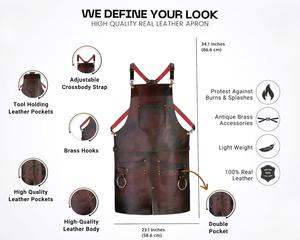 Durable Leather <b>Apron</b> with Tool Pockets for Workshop <b>BBQ</b> Grill Adjustable Straps Wholesale Supplier LPN-0215 - Product Image 6