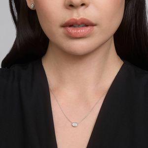 Women's East-West Bezel Solitaire Luxury Pendant <b>Necklace</b> with 1 CTW Oval Cut Lab-Grown Diamond in White Gold - Product Image 4