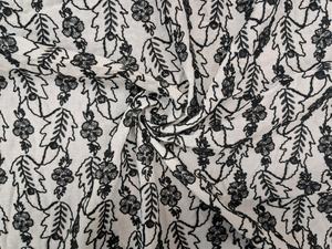 Tela de algodón ligera premium blanca y negra con bordado de cordón negro para sari y kurtis para niñas, P.C. Jain Textile - Product Image 2
