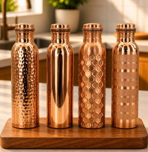 Juego de Botellas de Agua de Cobre con Patrón Hexagonal de Panal de Abeja, Beneficios Ayurvédicos para la Salud, Botellas Antiderrames con Tapa de Rosca - Product Image 5