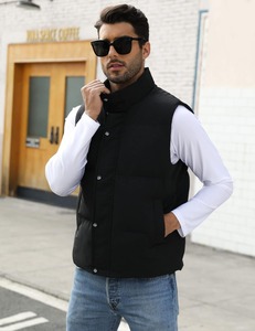 Men Winter Puffer Vest Sleeveless <b>Quilted</b> <b>Waistcoat</b> Windproof Button Closure Stand Collar Casual Outerwear - Product Image 3