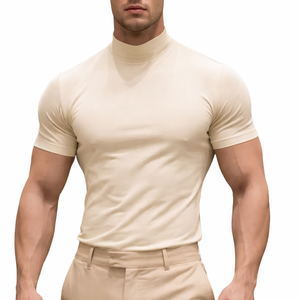 T-shirt décontracté pour homme |   T-shirt à manches courtes de couleur unie brodé coupe classique |   Coton polyester écologique |   Vente en gros OEM - Product Image 1