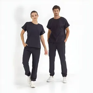 Conjunto de Uniforme Médico de Lona de Algodón para Clínica de Cardiología con Logotipo Personalizado, Transpirable, Suave, Cuello en V, Pantalones Ajustados, Venta al por Mayor - Product Image 2