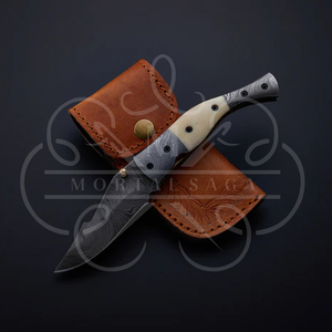 มีดพกทำมือจากเหล็กดามัสกัส พร้อมปลอกหนังและด้ามกระดูกอูฐ - Product Image 6
