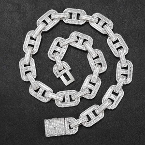 Mens Moissanite <b>Chain</b> 925 Silver Gold Tone Baguette Iced Link <b>Necklace</b> Bold Statement Luxury Street Style <b>Chain</b> For Men Gift Box - Product Image 2