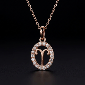 Deslumbrante colgante del horóscopo de Aries en oro rosa con diseño de halo redondo para mujer - Product Image 1