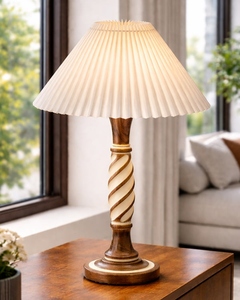 White twist wood <b>table</b> lamp pleated shade rustic farmhouse <b>bedside</b> lighting for bedroom living room home decor wholesale OEM - Product Image 3
