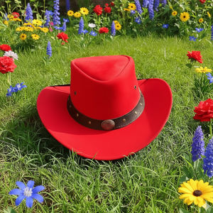 Nouveauté : Chapeau de cowboy en cuir rouge fait main, style steampunk, pour festivals et événements, look western - Product Image 5