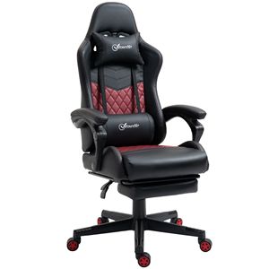 Sedia da Gaming ad Alto Comfort con Pelle PU, Ruote Girevoli, Reclinabile e Altezza Regolabile, Colore Nero con Poggiapiedi - Product Image 1