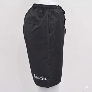 Short en satin noir personnalisé de qualité supérieure pour hommes, avec logo brodé, coupe-vent et imperméable - Product Image 2
