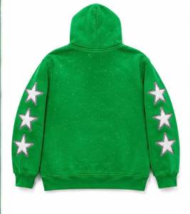 Sweat à capuche personnalisé coupe droite style boxy délavé à l'acide avec broderie, patchs et strass effet usé, design streetwear 100% coton - Product Image 2
