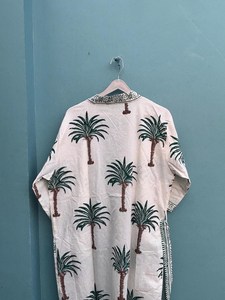 Kimono de Algodón con Estampado de Palmeras Estilo Boho, Kaftán para Festivales, Elegante Bata Informal - Product Image 6