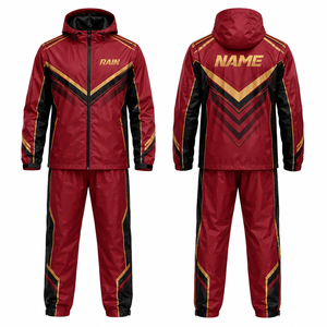 RAIN <b>Men's</b> Hooded Waterproof Sporty Embroidered Varsity <b>Jacket</b> Blue Orange <b>White</b> PU Coated Zipper Closure Summer Wear Fleece - Product Image 1
