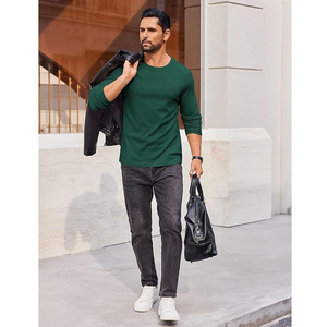 T-shirt uni à manches longues pour homme, col rond en coton, tee-shirt basique, logo personnalisé, streetwear, fournisseur OEM ODM - Product Image 4