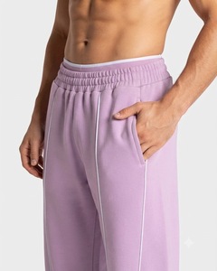 Wholesale Men's Pink <b>Oversized</b> Contrastline Custom Tracksuit Set Premium Quality Cotton Fleece Hoodie & Wide Leg <b>Sweatpants</b> - Product Image 5