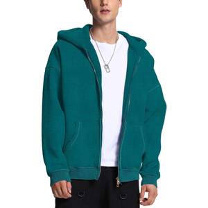 Dernière Tendance : Sweat à Capuche Zippé Vert Oversize pour Homme, Manches Raglan, Uni, Décontracté, avec Poches, Grammage Lourd, OEM - Product Image 3