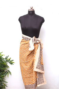 Mustard Geometric Hand Block Print <b>Sarong</b> – Wholesale Cotton Beach Pareo – Artisan Made Indian Bagru <b>Wrap</b> – Beachwear - Product Image 4