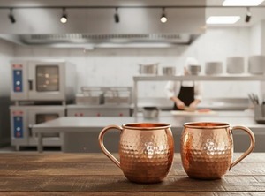 Handmade Hammered Copper <b>Mugs</b> <b>Set</b> Of 4 Vintage Style Party Drinkware Metal <b>Mug</b> With Handle Solid Color - Product Image 3