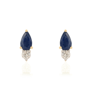 Bulk Custom Order Minimalist Design Blue Sapphire & Diamond <b>Small</b> Gemstone <b>Stud</b> <b>Earrings</b> For Girls 14K Real Yellow Gold Jewelry - Product Image 1