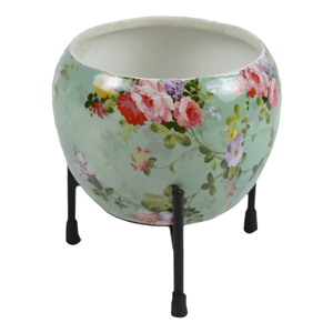 Royal Design Unique Hand Hammered Round Flower Planter with Galvanized Metal <b>Stand</b> for Garden & Home Decor - Product Image 3