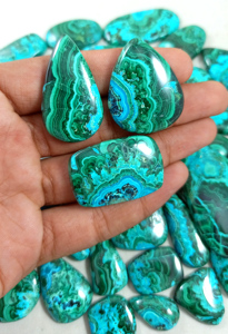 Lot de cabochons en chrysocolle et malachite, pierres précieuses naturelles bleu-vert polies, pierres en vrac pour la fabrication de bijoux en gros - Product Image 4