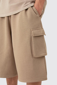 Shorts cargo unis pour hommes, tricotés, écologiques, taille élastique, mi-longs, en coton respirant, décontractés, avec poches et logo thermocollé sur le devant - Product Image 5