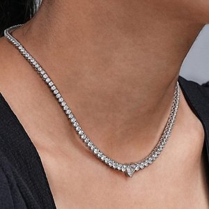 Women's 925 <b>Silver</b> Moissanite <b>Chokers</b> Tennis Necklace Heart Shape Prong Setting Rhodium Plated Trendy Style Wedding Jewelry - Product Image 3