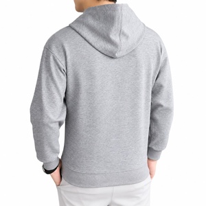 Sweat-shirt à capuche zippé gris pour homme, coupe classique, couleur unie, décontracté, pour l'automne, 100 % coton molletonné tricoté respirant, manches raglan - Product Image 2