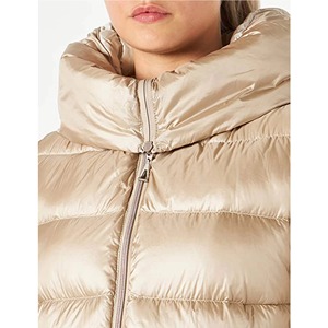 Women's Long <b>Quilted</b> Jacket Hooded Zipper Closure Polyester <b>Wadding</b> Winter Coat Beige Color Full Sleeve - Product Image 6